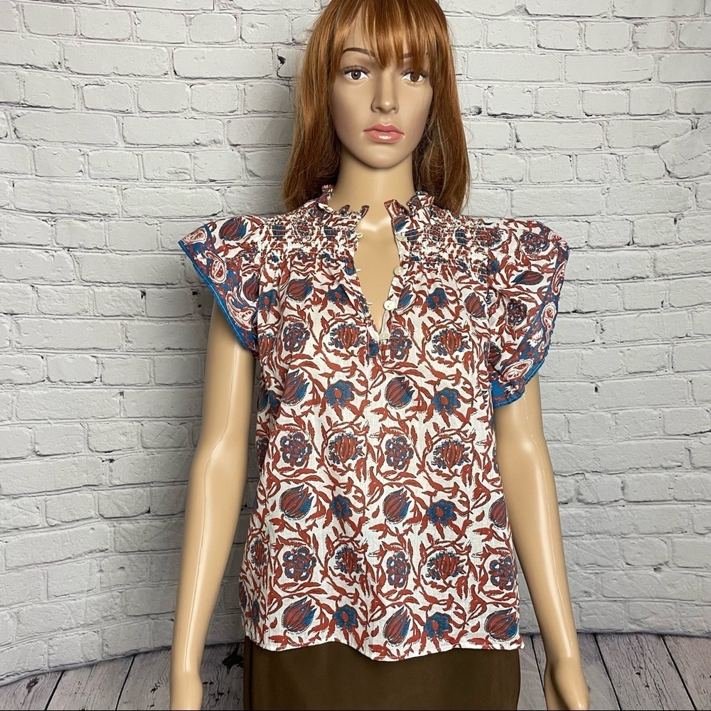 NWT New House of Harlow 1960 Marble Rust Flutter Sleeve Blouse Top Size S